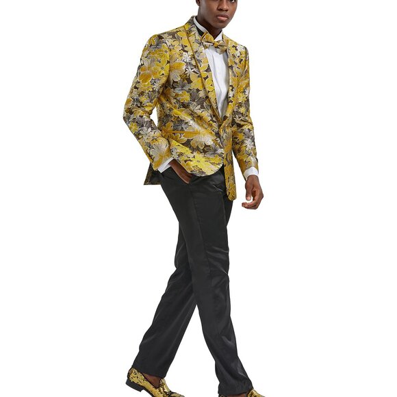 Gold Floral Print Men's Jacket